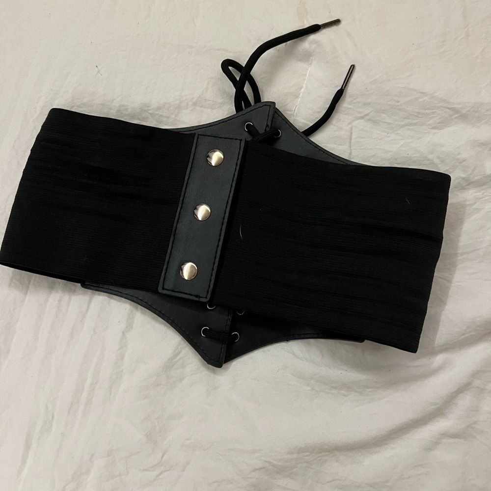 Black Wide Lace-Up Corset Belt - Picture 2 of 2